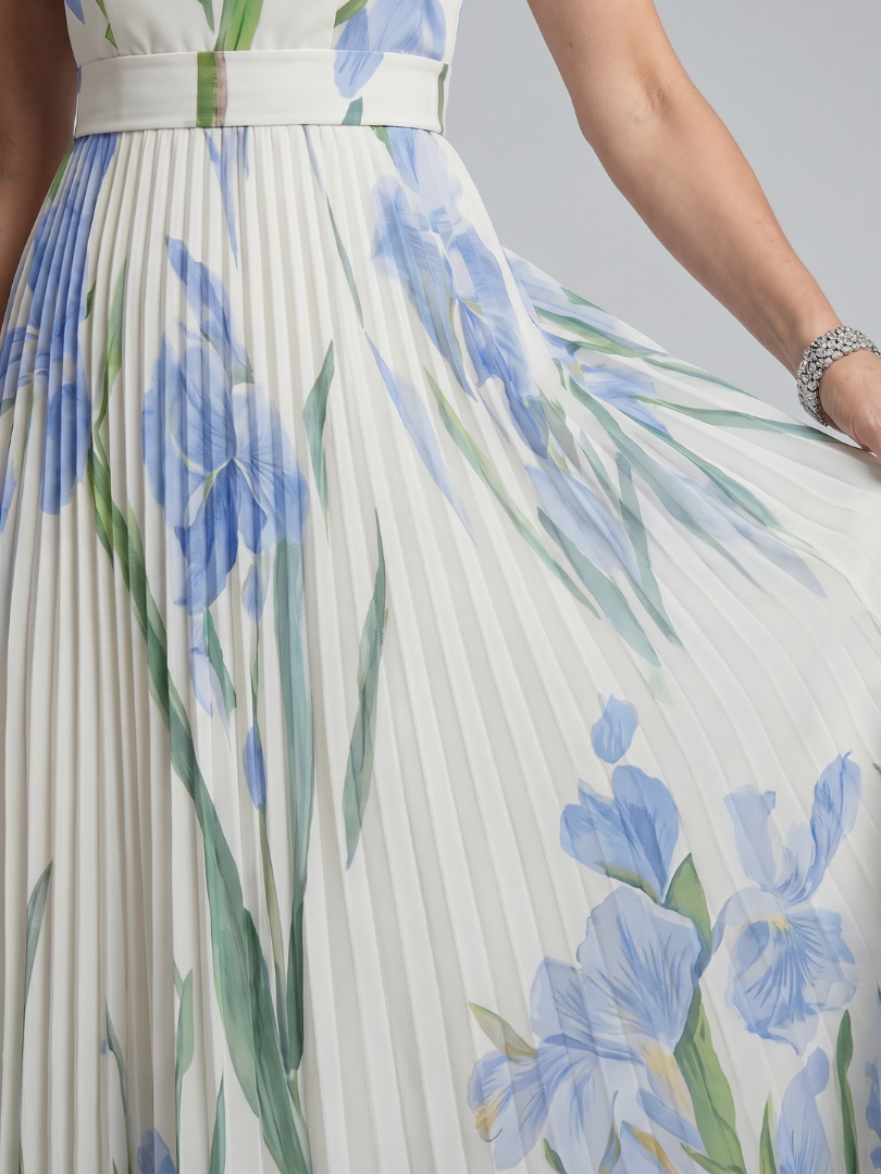 Women's floral midi dress featuring a stylish square neckline, perfect for summer weddings, crafted from lightweight fabric for comfort and elegance. 3