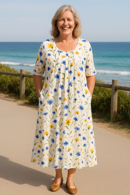 Womens midi dress featuring breathable stretch fabric, elegant layered A-line design, perfect for wedding guests and summer events. 2