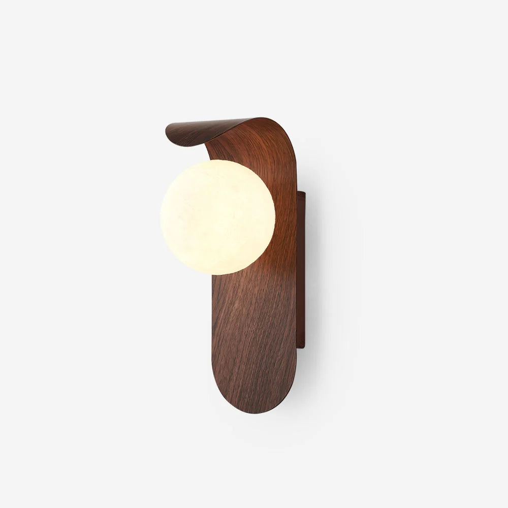 Wood wall light featuring a dimmable opal globe shade, designed as a modern bathroom sconce to create a cozy ambiance. 1