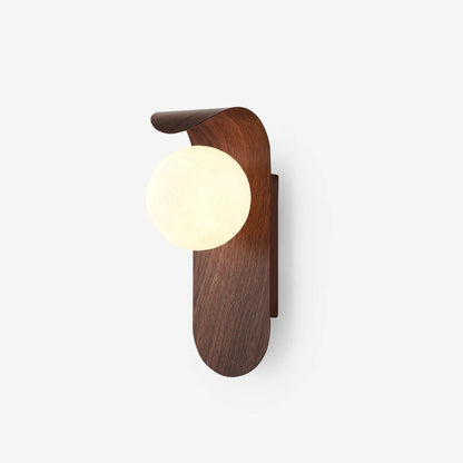 Wood wall light featuring a dimmable opal globe shade, designed as a modern bathroom sconce to create a cozy ambiance. 1