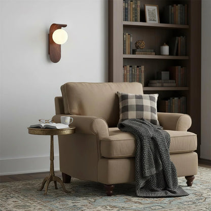 Wood wall light featuring a dimmable opal globe shade, designed as a modern bathroom sconce to create a cozy ambiance. 4