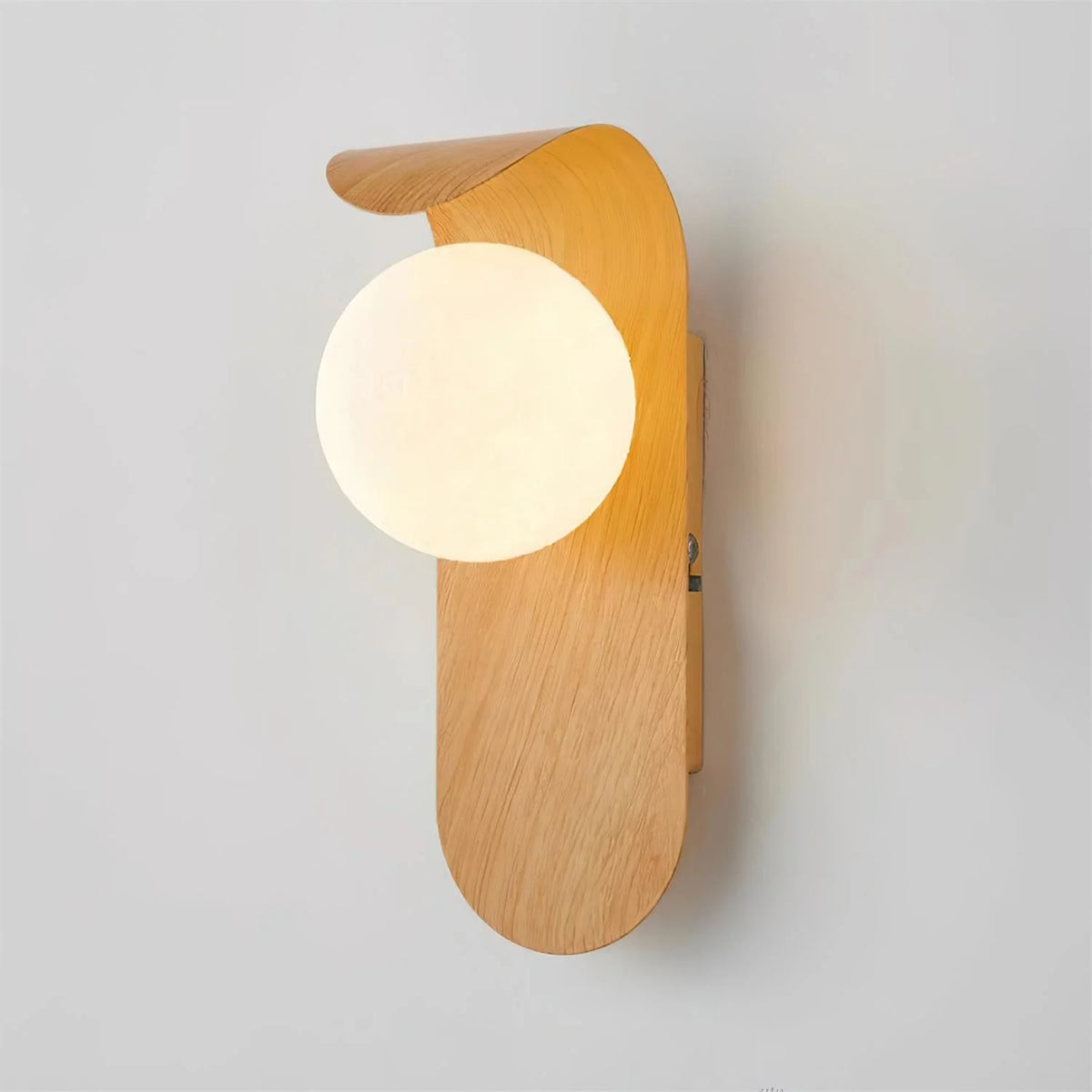 Wood wall light featuring a dimmable opal globe shade, designed as a modern bathroom sconce to create a cozy ambiance. 9