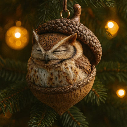 Woodland animal Christmas ornaments featuring acorn designs, available in rabbit, squirrel, owl, fox, cardinal, and hedgehog, perfect for nature 10
