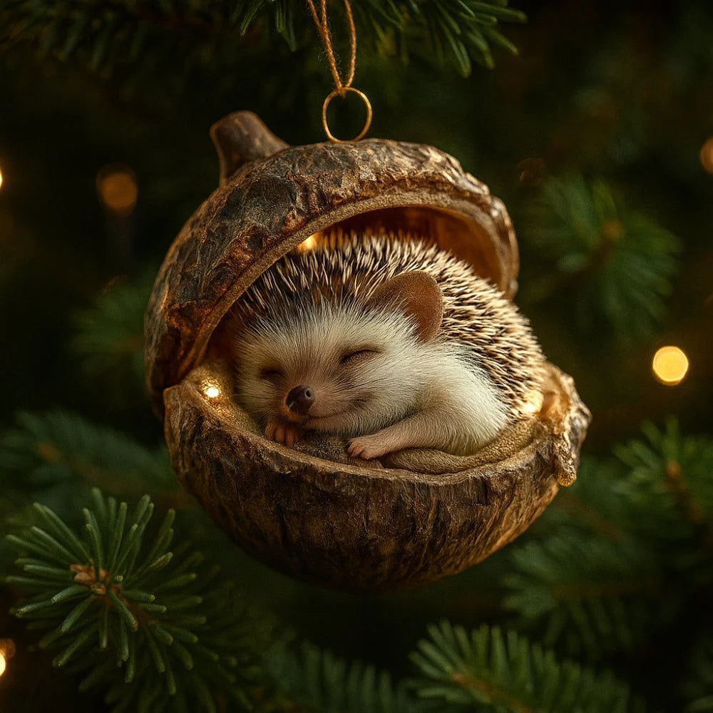 Woodland animal Christmas ornaments featuring acorn designs, available in rabbit, squirrel, owl, fox, cardinal, and hedgehog, perfect for nature 8