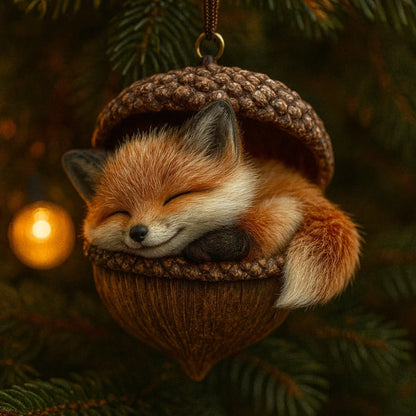 Woodland animal Christmas ornaments featuring acorn designs, available in rabbit, squirrel, owl, fox, cardinal, and hedgehog, perfect for nature 9