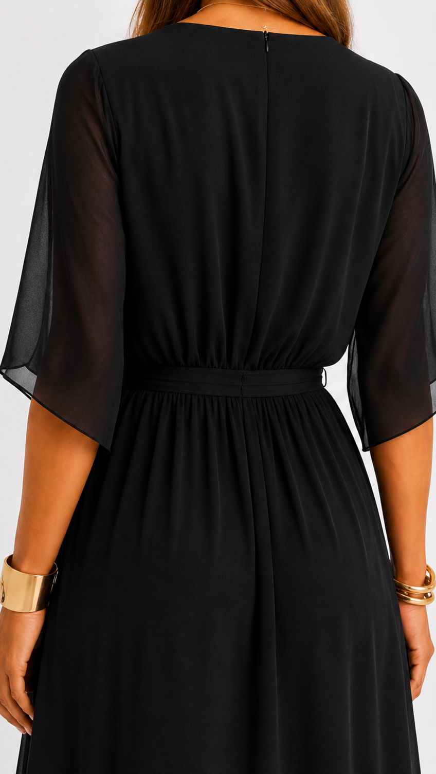 Elegant chiffon wrap maxi dress for women featuring flutter sleeves and an adjustable waist tie

 6