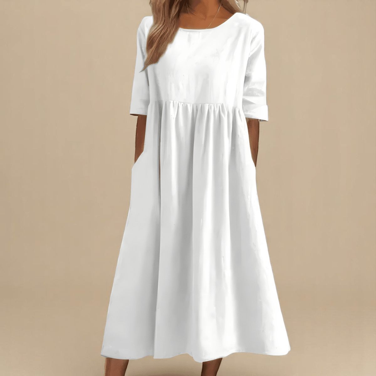 A-line dress for women featuring discreet pockets and made from soft fabric, perfect for everyday comfort and style. 6