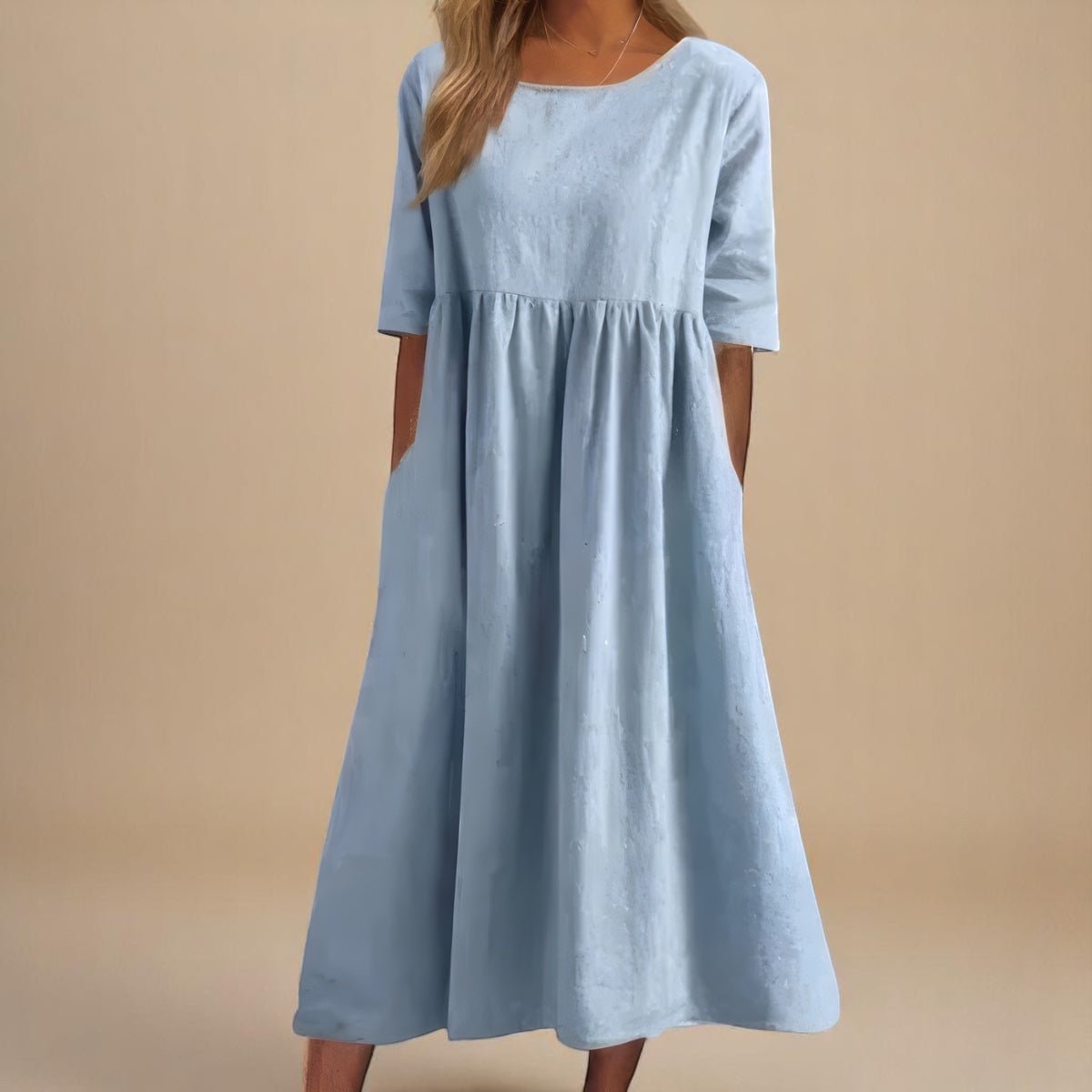 A-line dress for women featuring discreet pockets and made from soft fabric, perfect for everyday comfort and style. 0