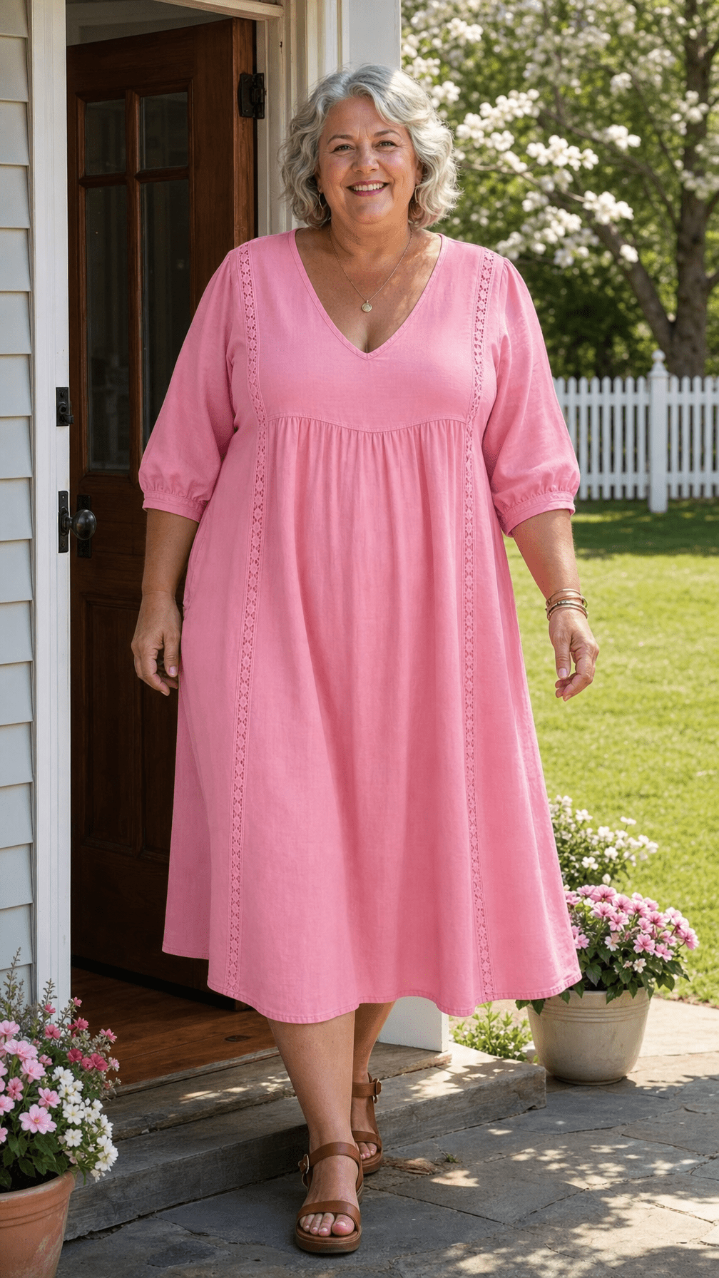 A-Line Maxi Dress featuring a stylish patchwork design and elegant lace trim, perfect for women seeking a lightweight and breathable long dress for any occasion. 2
