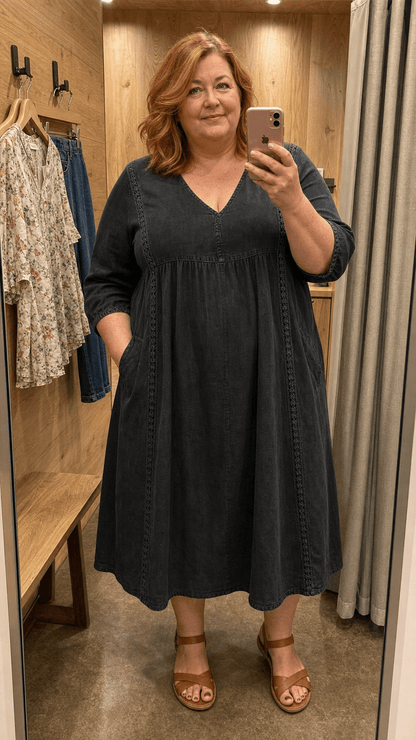 A-Line Maxi Dress featuring a stylish patchwork design and elegant lace trim, perfect for women seeking a lightweight and breathable long dress for any occasion. 3