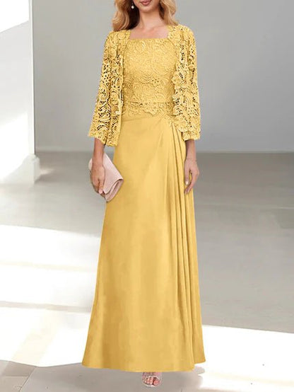 A-Line Mother of the Bride Dress with Lace Appliques – Elegant Floor-Length Chiffon Gown for Special Occasions