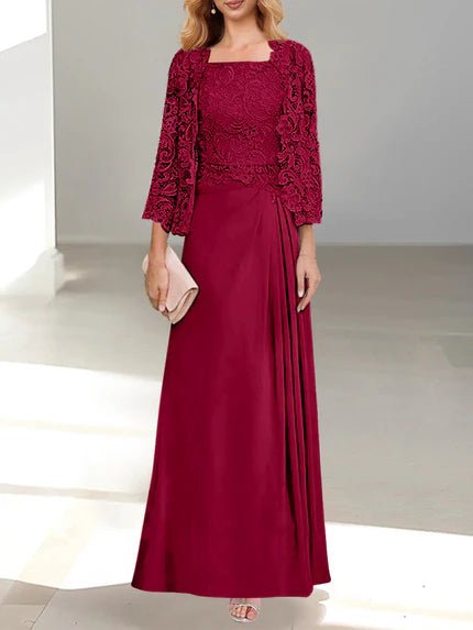 A-Line Mother of the Bride Dress with Lace Appliques – Elegant Floor-Length Chiffon Gown for Special Occasions