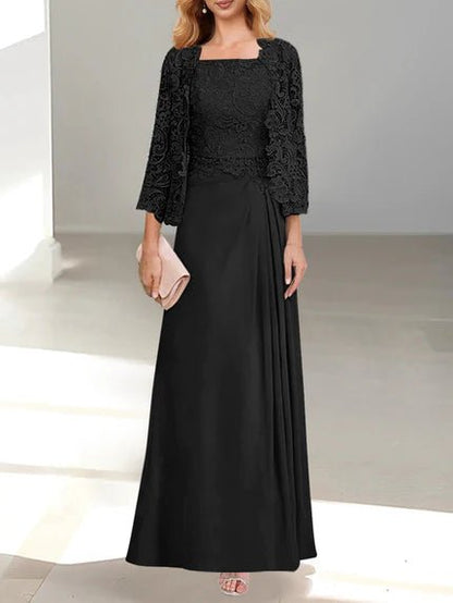 A-Line Mother of the Bride Dress with Lace Appliques – Elegant Floor-Length Chiffon Gown for Special Occasions