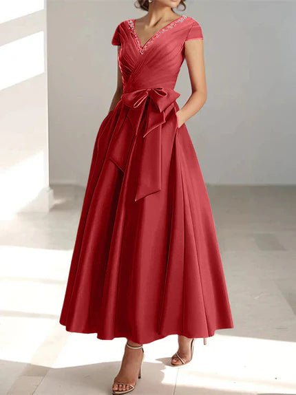 A-Line Mother of the Bride Dress with Pockets and Ruffles – Elegant Satin in Light Blue