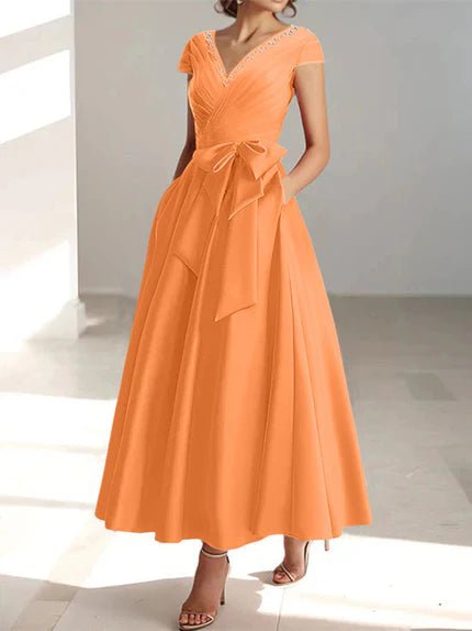 A-Line Mother of the Bride Dress with Pockets and Ruffles – Elegant Satin in Light Blue
