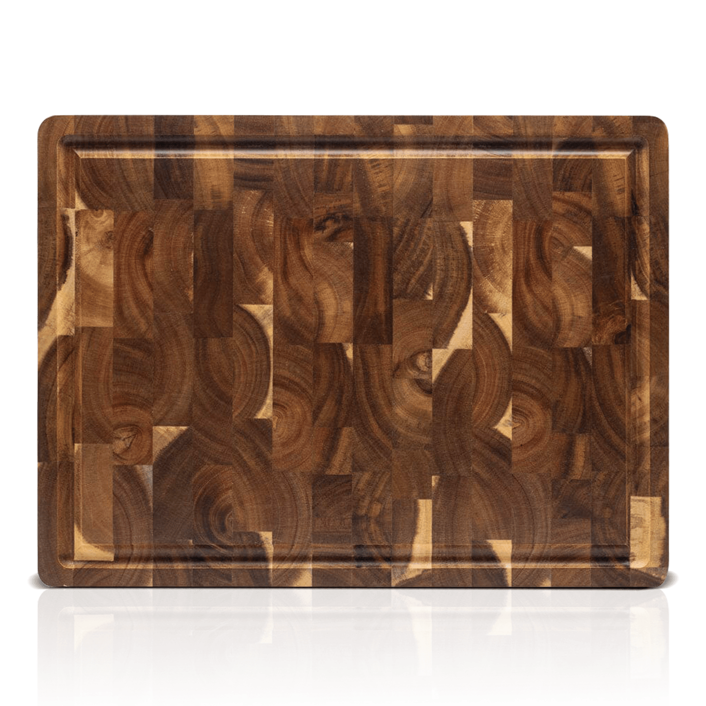Acacia wood cutting board with a knife-friendly surface, ideal for kitchen prep and durable chopping tasks. 0