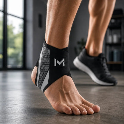 Adjustable ankle support sleeve made from flexible nylon blend, designed for targeted compression, ideal for sports and physical activities. 1