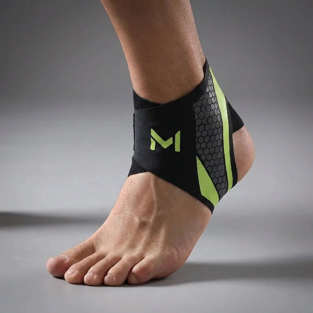 Adjustable ankle support sleeve made from flexible nylon blend, designed for targeted compression, ideal for sports and physical activities. 0