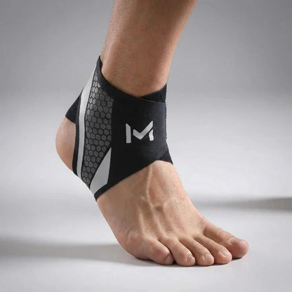 Adjustable ankle support sleeve made from flexible nylon blend, designed for targeted compression, ideal for sports and physical activities. 12