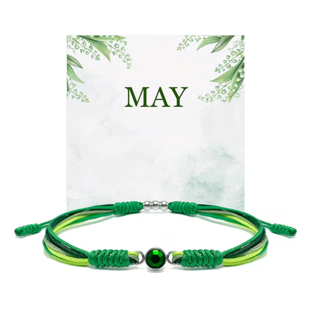 Adjustable birthstone bracelet featuring a sliding closure and an elegant rope cord design, perfect for daily wear and personalized style. 4