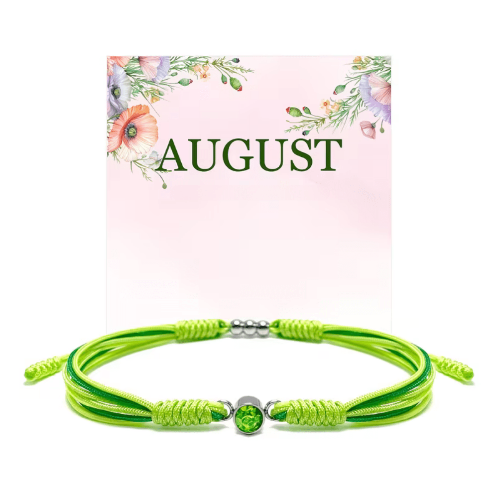 Adjustable birthstone bracelet featuring a sliding closure and an elegant rope cord design, perfect for daily wear and personalized style. 7