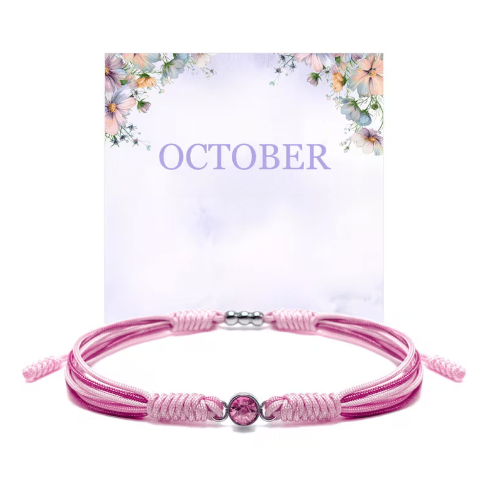 Adjustable birthstone bracelet featuring a sliding closure and an elegant rope cord design, perfect for daily wear and personalized style. 9