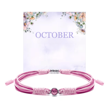 Adjustable birthstone bracelet featuring a sliding closure and an elegant rope cord design, perfect for daily wear and personalized style. 9