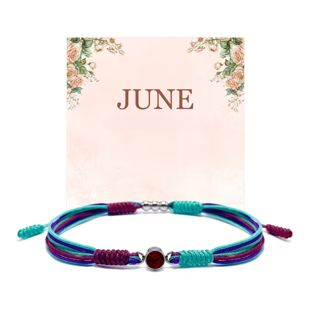 Adjustable birthstone bracelet featuring a sliding closure and an elegant rope cord design, perfect for daily wear and personalized style. 5
