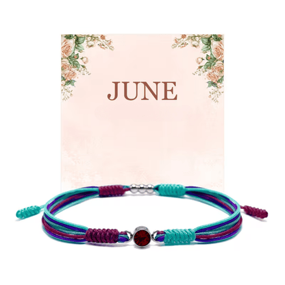 Adjustable birthstone bracelet featuring a sliding closure and an elegant rope cord design, perfect for daily wear and personalized style. 5