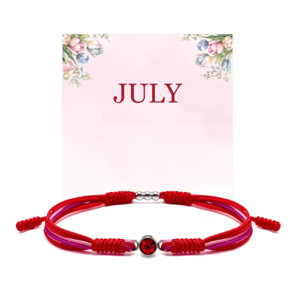 Adjustable birthstone bracelet featuring a sliding closure and an elegant rope cord design, perfect for daily wear and personalized style. 6