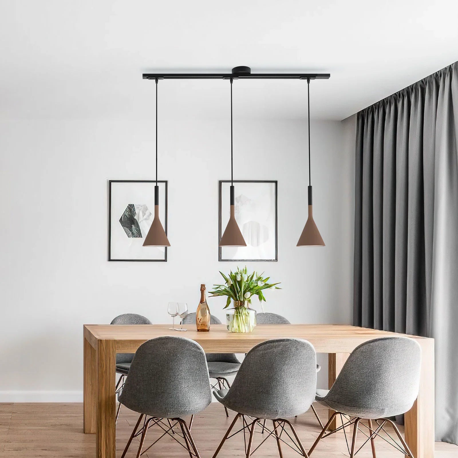 Adjustable ceiling rail for hanging lamp featuring a modern black and white design, 360° swivel capability, and a length of 99 cm. 7
