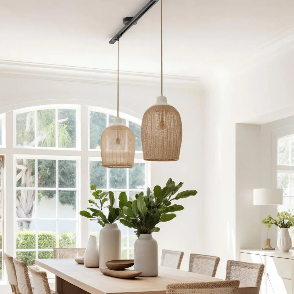 Adjustable ceiling rail for hanging lamp featuring a modern black and white design, 360° swivel capability, and a length of 99 cm. 8