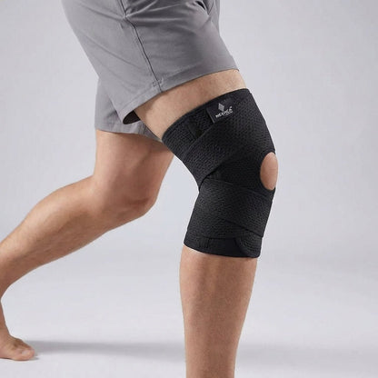 Adjustable knee support brace with dual side stabilizers made from breathable polyester for enhanced stability and comfort during physical activities. 9