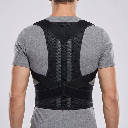 Adjustable posture corrector brace with lumbar support, featuring a breathable design for enhanced back support and comfort. 0