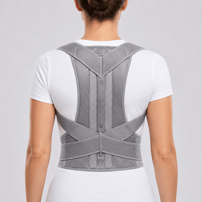 Adjustable posture corrector brace with lumbar support, featuring a breathable design for enhanced back support and comfort. 9