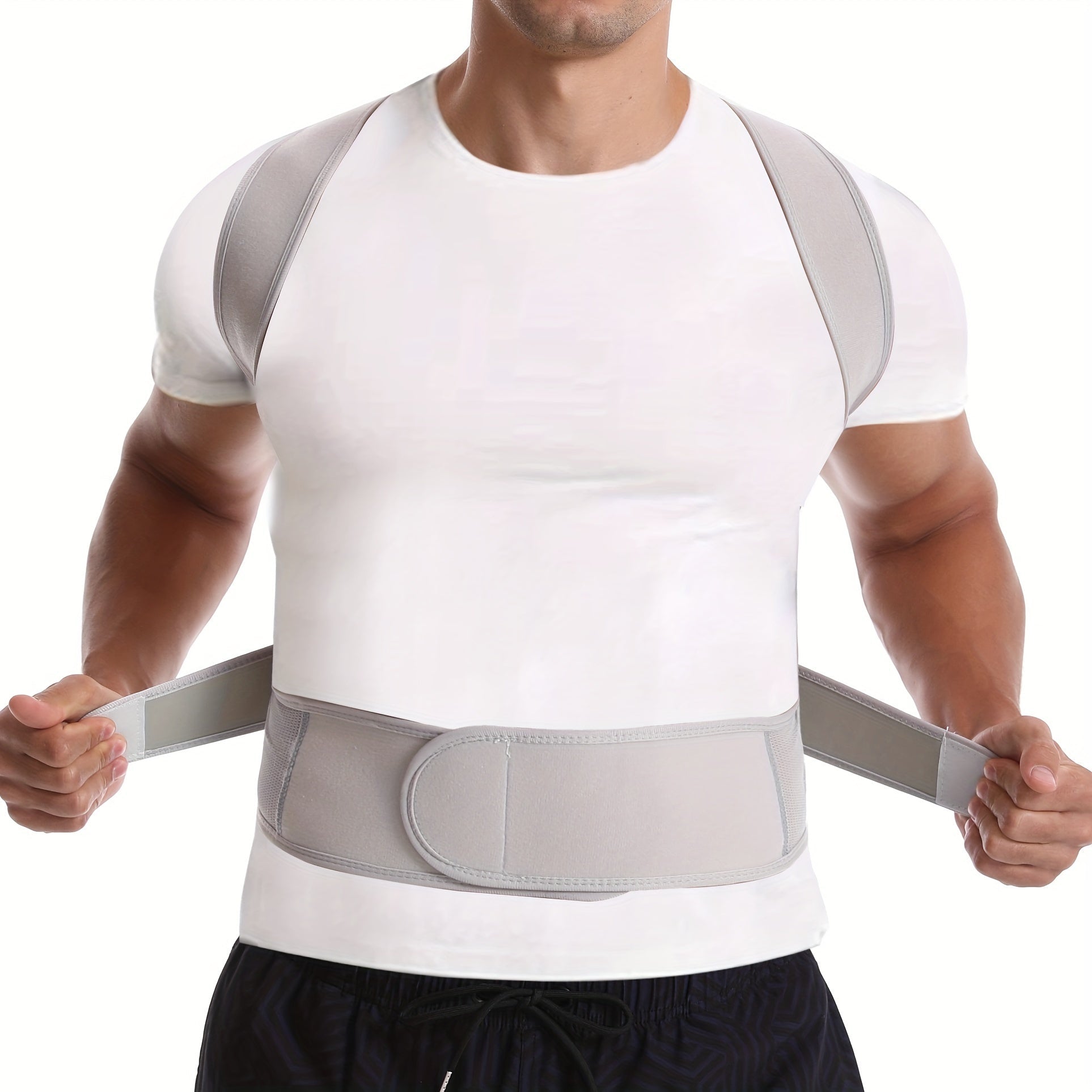 Adjustable posture trainer with lumbar support, featuring a breathable neoprene design for enhanced comfort and support during use. 1