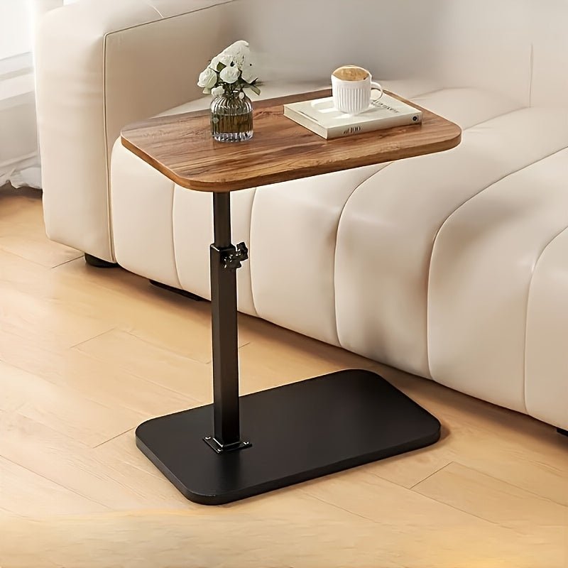 Adjustable side table with a rectangular top and modern metal frame, featuring height adjustability and a space-saving design, perfect for contemporary living spaces. 4
