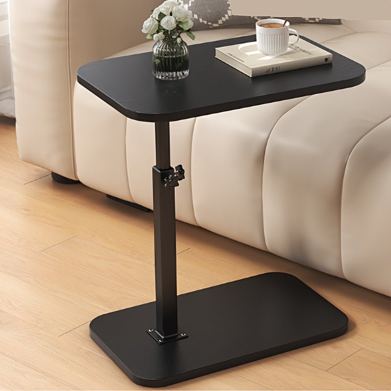 Adjustable side table with a rectangular top and modern metal frame, featuring height adjustability and a space-saving design, perfect for contemporary living spaces. 0