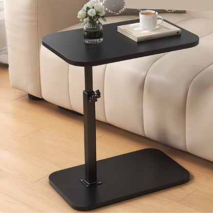 Adjustable side table with a rectangular top and modern metal frame, featuring height adjustability and a space-saving design, perfect for contemporary living spaces. 0