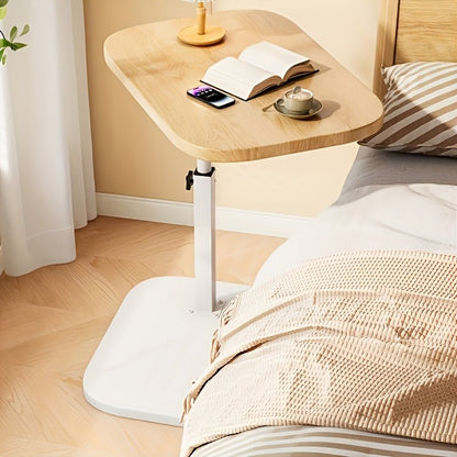 Adjustable side table with a rectangular top and modern metal frame, featuring height adjustability and a space-saving design, perfect for contemporary living spaces. 2