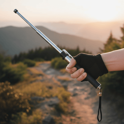 Adjustable trekking pole with ergonomic grip, designed for lightweight and collapsible use, ideal for hiking, walking, and travel. 0