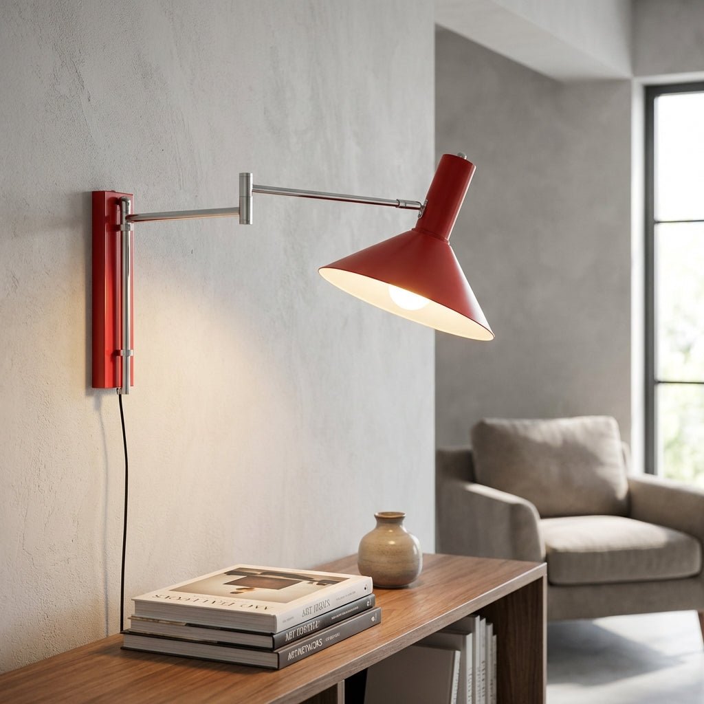 Adjustable wall lamp with plug-in design, featuring a modern metal sconce ideal for contemporary interiors, showcasing sleek lines and versatile positioning for optimal lighting. 1