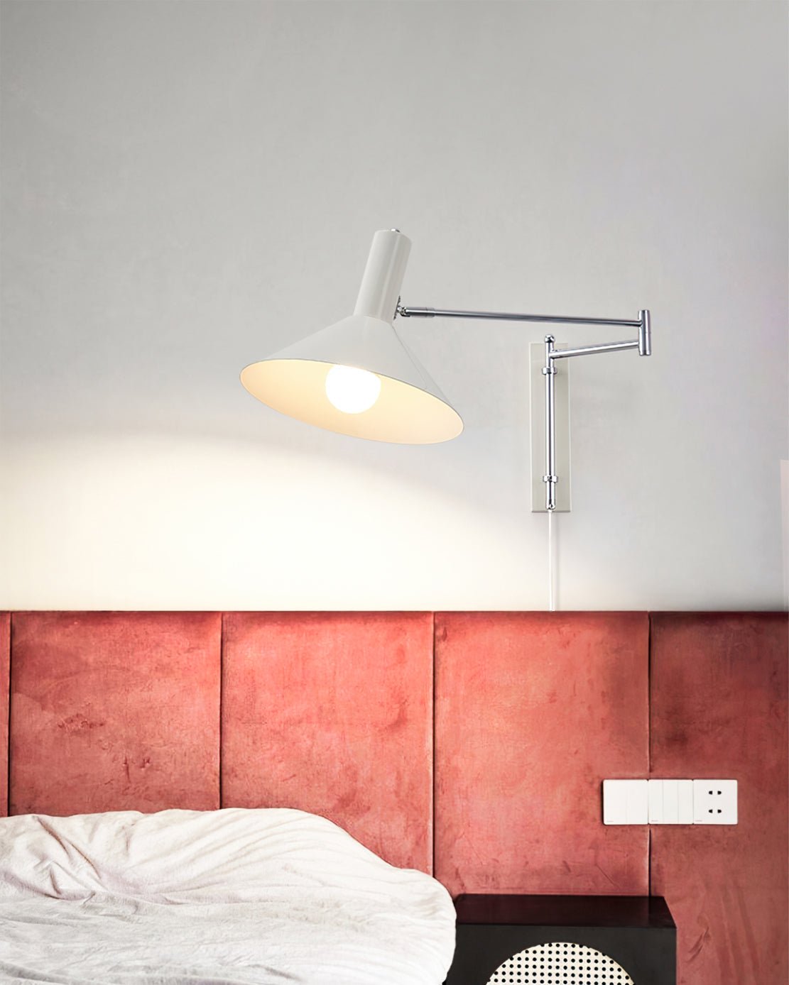 Adjustable wall lamp with plug-in design, featuring a modern metal sconce ideal for contemporary interiors, showcasing sleek lines and versatile positioning for optimal lighting. 6
