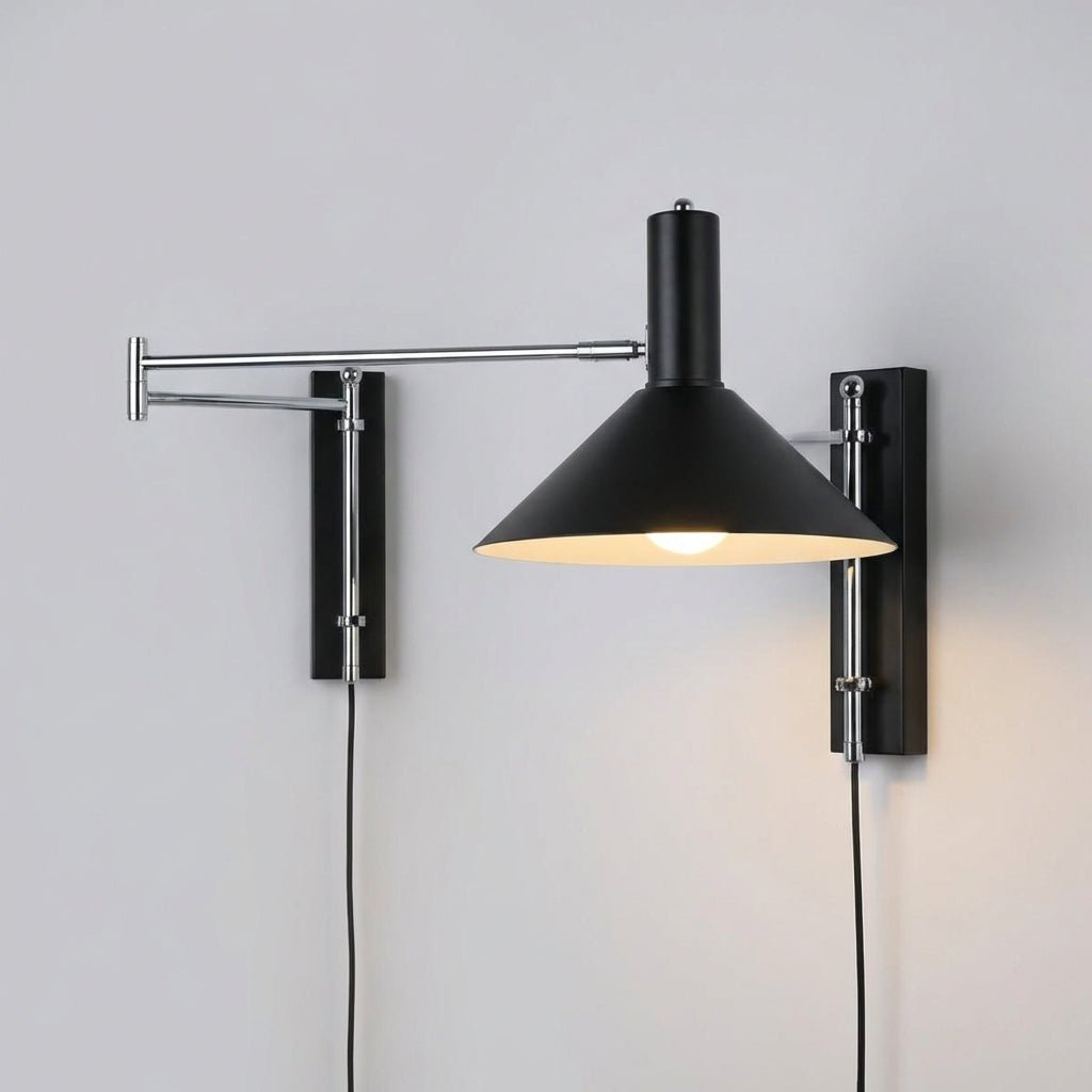 Adjustable wall lamp with plug-in design, featuring a modern metal sconce ideal for contemporary interiors, showcasing sleek lines and versatile positioning for optimal lighting. 8
