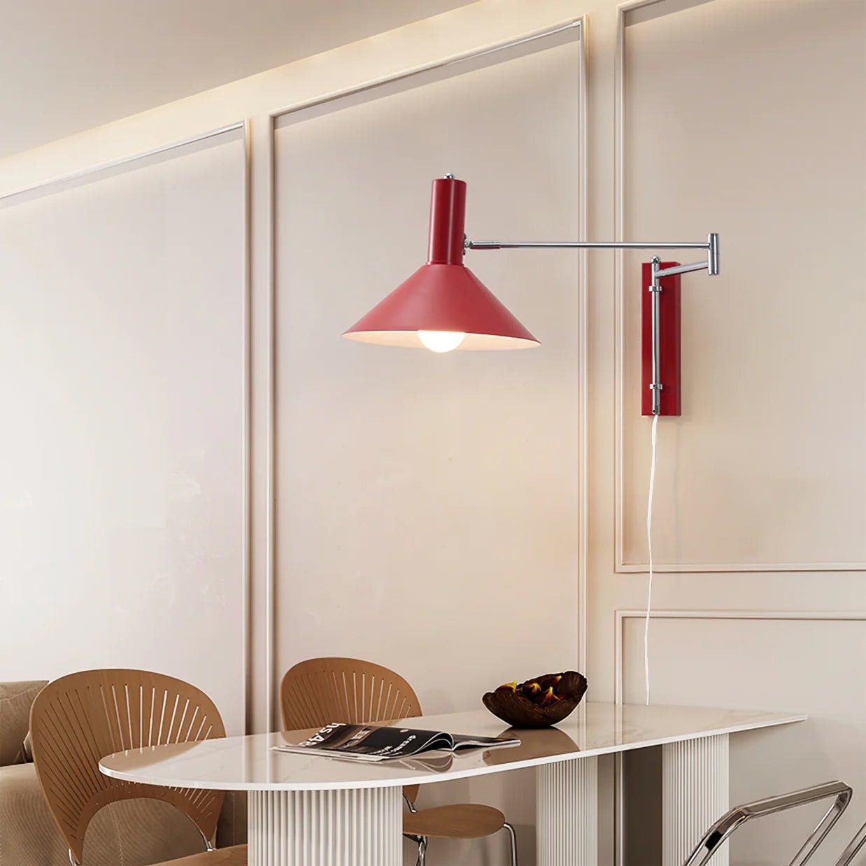Adjustable wall lamp with plug-in design, featuring a modern metal sconce ideal for contemporary interiors, showcasing sleek lines and versatile positioning for optimal lighting. 4