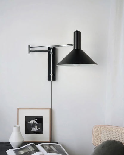Adjustable wall lamp with plug-in design, featuring a modern metal sconce ideal for contemporary interiors, showcasing sleek lines and versatile positioning for optimal lighting. 5