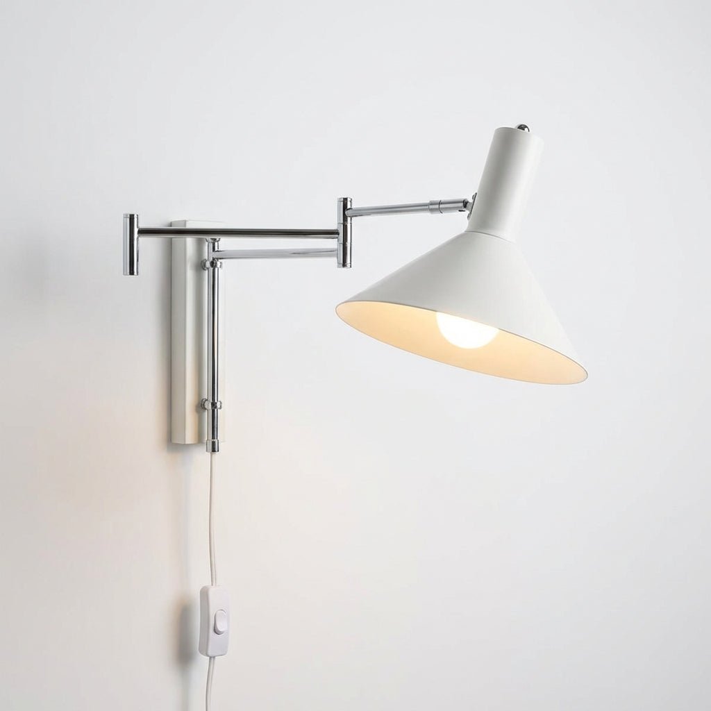 Adjustable wall lamp with plug-in design, featuring a modern metal sconce ideal for contemporary interiors, showcasing sleek lines and versatile positioning for optimal lighting. 7