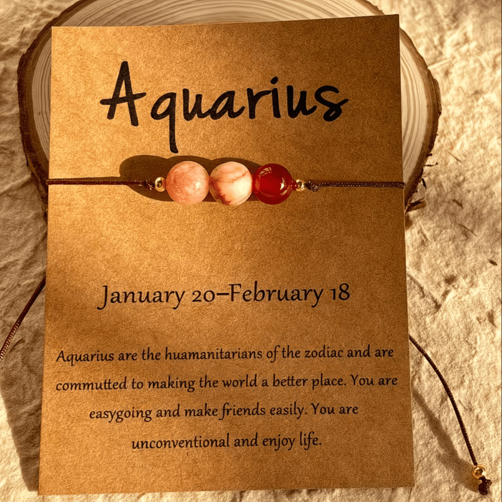 Adjustable Zodiac Birthstone Bracelet and Anklet Set featuring natural stone beads for personalized astrology style. 1