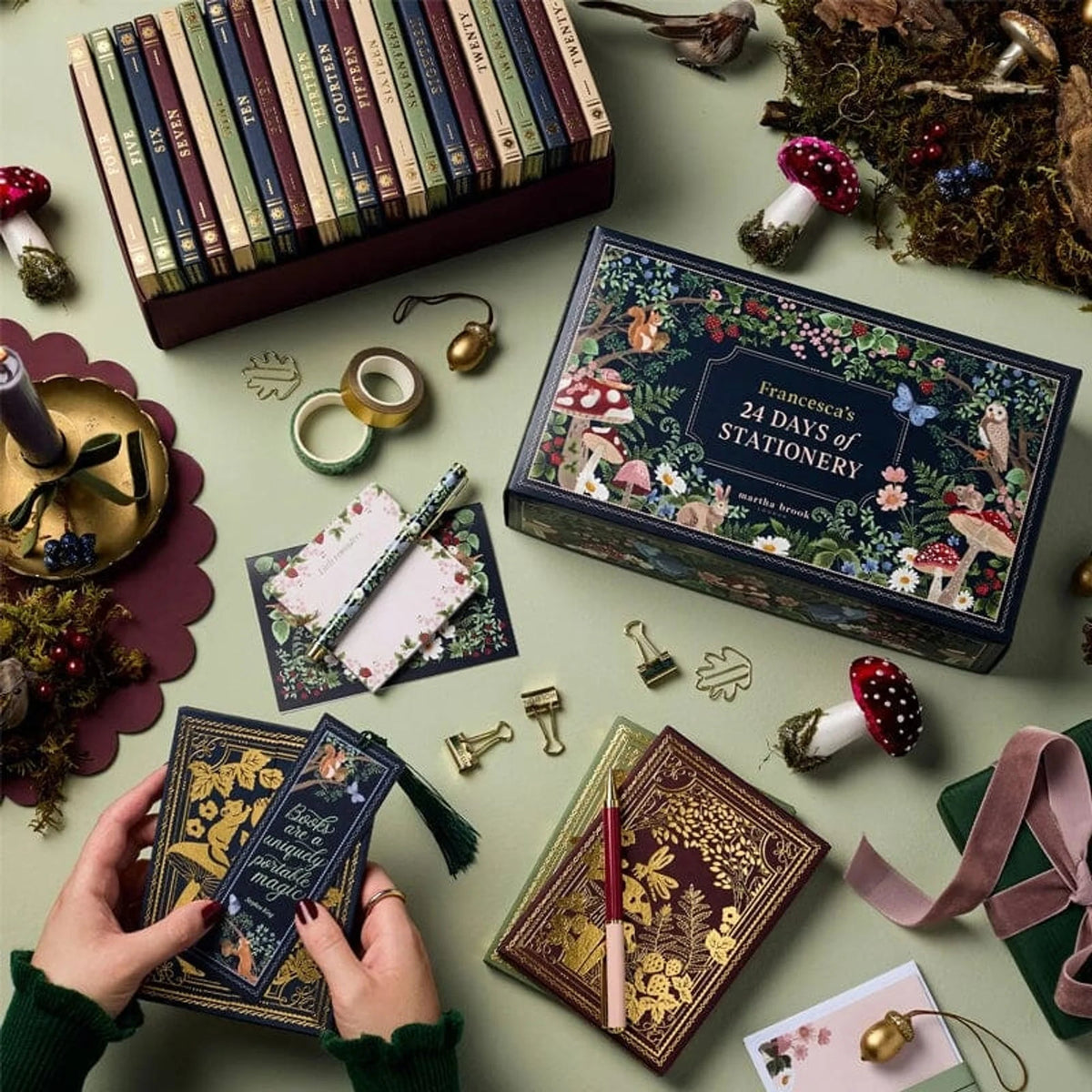 Advent Calendar featuring 24 days of stationery and office supplies, designed with a charming winter forest theme. 4