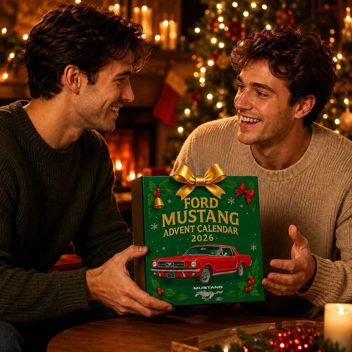 Advent calendar featuring 24 die-cast Mustang model cars, perfect for American muscle car enthusiasts and collectors, suitable for teens and adults. 1
